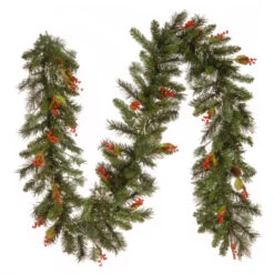 9' X 12" Pre-Lit Wintry Pine Artificial Christmas Garland With Cones, Berries And Snow - Clear Lights -Christmas Decoration Store dnat wp1 300 9b 1 4 90930.1670490060