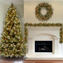 9' X 12" Pre-Lit Wintry Pine Artificial Christmas Garland With Cones, Berries And Snow - Clear Lights -Christmas Decoration Store dnat wp1 300 9b 1 5 37265.1670490060