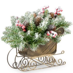 Christmas Central 10" Gold And Green Fir Sleigh Unlit Tabletop Christmas Decor