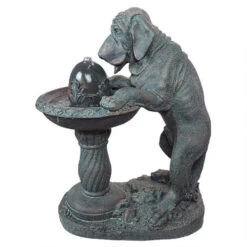 26.5" Dog Standing Drinking From Sculptural Fountain