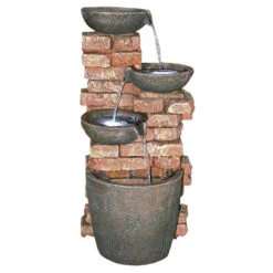 34.5" Stacked Bricks With 3 Pools Cascading Water Fountain