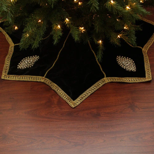 54" Gold And Black Trimmed Jeweled Christmas Tree Skirt 4 54" Gold And Black Trimmed Jeweled Christmas Tree Skirt - Image 2