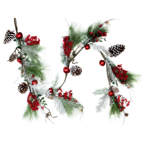 Northlight 5.5' X 7" Frosted And Flocked Berries Christmas Garland - Unlit 4 Northlight 5.5' X 7" Frosted And Flocked Berries Christmas Garland - Unlit - Image 2