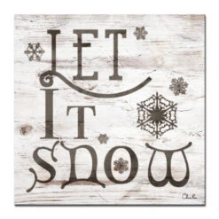 Brown And Gray "Let It Snow" Christmas Wrapped Square Wall Art Decor 30" X 30"
