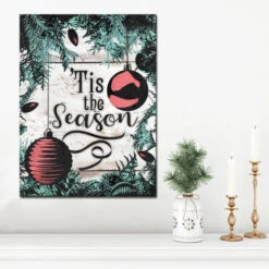 Green And Red "Tis The Season" Christmas Wrapped Rectangular Wall Art Decor 30" X 20" -Christmas Decoration Store drhan vmtq140 gwc3020 1 02687.1688221051
