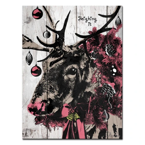 Black And Pink Christmas Reindeer Rectangular Wall Art Decor 16" X 12" 3 Black And Pink Christmas Reindeer Rectangular Wall Art Decor 16" X 12"