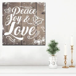 Brown And White Christmas Peace Joy Love Wrapped Square Wall Art Decor 20" X 20" -Christmas Decoration Store drhan vmtq149 gwc2020 1 14654.1688221048