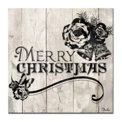 Beige And Black "MERRY CHRISTMAS" Wrapped Square Wall Art Decor 12" X 12"
