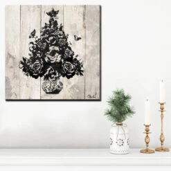 Beige And Black Floral Christmas Tree Wrapped Square Wall Art Decor 12" X 12" -Christmas Decoration Store drhan vmtq153 gwc1212 1 79630.1688221048