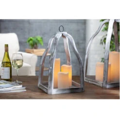 Set Of 2 Off-White Unique Wooden Candle Holder With Galvanized Metal Bottom, 21.5" -Christmas Decoration Store dson 44647ec 5 12266.1588404943