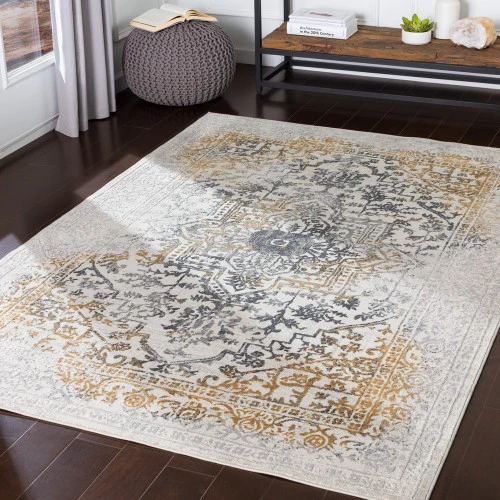 3' Distressed Gray And Black Mandala Pattern Machine Woven Area Rug 4 3' Distressed Gray And Black Mandala Pattern Machine Woven Area Rug - Image 2
