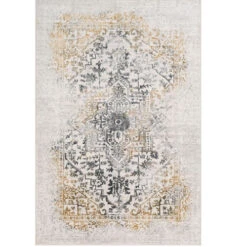 7'10" X 10'3" Distressed Floral Medallion Style Gray And Yellow Rectangular Machine Woven Area Rug