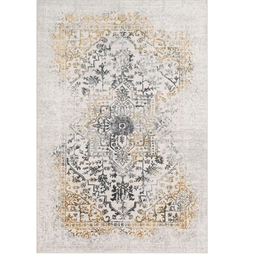 7'10" X 10'3" Distressed Floral Medallion Style Gray And Yellow Rectangular Machine Woven Area Rug 3 7'10" X 10'3" Distressed Floral Medallion Style Gray And Yellow Rectangular Machine Woven Area Rug