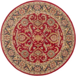 3'6" Teal And Gray Floral Persian Design Round Hand Tufted Wool Area Rug