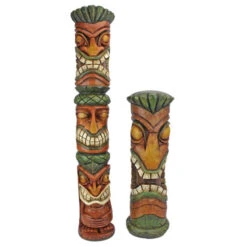 Set Of 2 Brown And Green Aloha Hawaii Tikis Tabletop Decor 31"