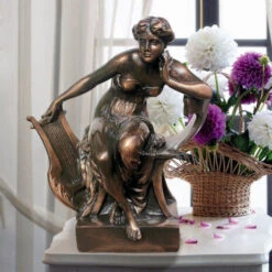 17.5" Bronze Traditional Sappho With Harp Tabletop Figurine -Christmas Decoration Store dtosc eu14127 6 67131.1588402657
