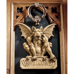 12.5" Beige And Ivory Gargoyle Unwelcomed Wall Plaque