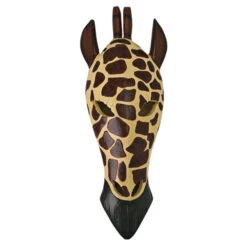 14.50" Brown And Ivory Contemporary Giraffe Mask Wall Plaque