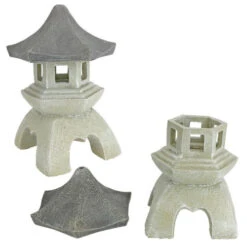 Set Of 2 White And Gray Medium Pagoda Lanterns Sculptures 10.5" -Christmas Decoration Store dtosc ng729869 3 99075.1587644724