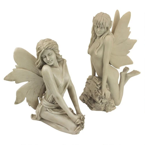 Set Of 2 Beige Marilee's And Colleen's Enchanted Garden Fairies Sculptures 11" 3 Set Of 2 Beige Marilee's And Colleen's Enchanted Garden Fairies Sculptures 11"