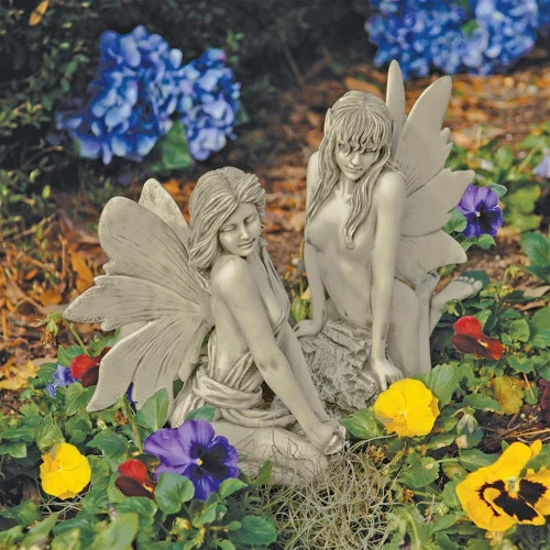 Set Of 2 Beige Marilee's And Colleen's Enchanted Garden Fairies Sculptures 11" 4 Set Of 2 Beige Marilee's And Colleen's Enchanted Garden Fairies Sculptures 11" - Image 2
