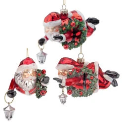 3ct Red And White Flying Super Santa Blown Glass Christmas Ornament 4"