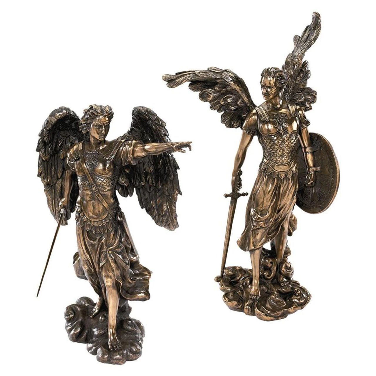 Set Of 2 Bronze Uriel And Raphael Archangel Outdoor Garden Sculptures 13.50" 3 Set Of 2 Bronze Uriel And Raphael Archangel Outdoor Garden Sculptures 13.50"