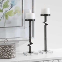 Set Of 2 Black And Clear Contemporary Candleholders 19" -Christmas Decoration Store dutm 17734 4 15991.1587642937
