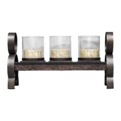 20” Matte Black And Antique Bronzed Metal Candle Holder With Three 2” Candles