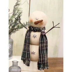 11.75" Snowman With Green Plaid Scarf Christmas Decoration