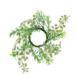 Set Of 4 Green And White Leaf Small Candle Ring