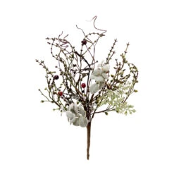 Contemporary Home Living Set Of 4 Faux Thin Green Leaf & Red Berry Pick, 12" - FX89452B