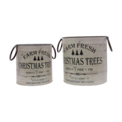 Set Of 2 Beige And Brown Farm Fresh Christmas Trees Bucket Table Top Decoration 7.75"