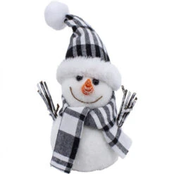 7.75" Black And White Lovely Stocking Snowman With Cap And Scarf