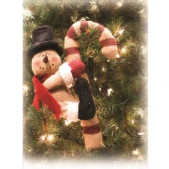 14" Beige Lovely Burlap Snowman With Decorative Candy Cane