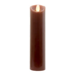 8" Slender Brown Battery Operated Flicker Flameless Pillar Candle