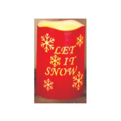 6.75" Red Let It Snow Battery Operated LED Christmas Pillar Candle With Timer
