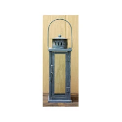 12" Antique Gray Finished Thin Rectangular Metal Lantern