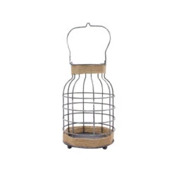 10” Beige And Silver Large Burlap Cage Lantern - 34136218