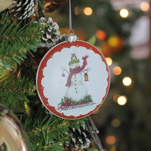 Roman 4" White And Red Snowman On Sled Christmas Ornament 5 Roman 4" White And Red Snowman On Sled Christmas Ornament - Image 3