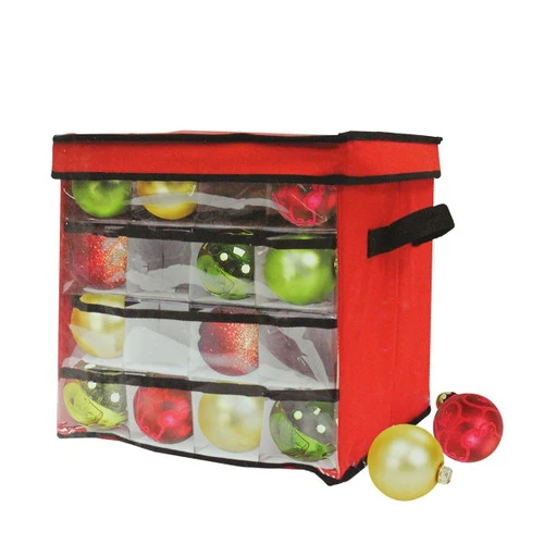 12" Red And Clear Square Christmas Ornament Storage Bag 5 12" Red And Clear Square Christmas Ornament Storage Bag - Image 3