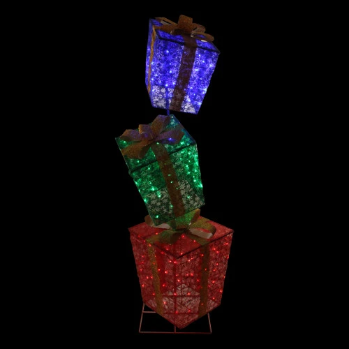Northlight 73" LED Lighted Shimmering Snowflake Stacked Gift Boxes Outdoor Decoration 4 Northlight 73" LED Lighted Shimmering Snowflake Stacked Gift Boxes Outdoor Decoration - Image 2