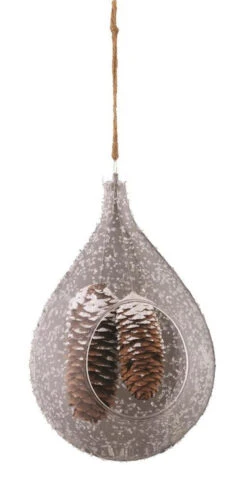 7.5" Dangling Pine Cones In Frosted Teardrop Christmas Ornament