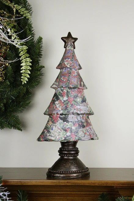20" Black And Red Victorian Holly Berry Decoupage Christmas Tree Tabletop Decor 3 20" Black And Red Victorian Holly Berry Decoupage Christmas Tree Tabletop Decor