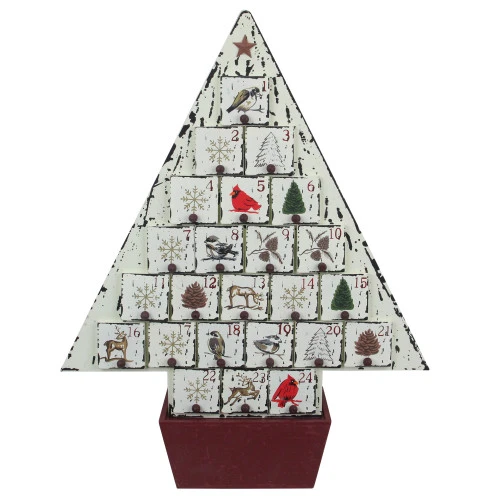 17.25" Weathered White Tree Shaped Christmas Advent Calendar