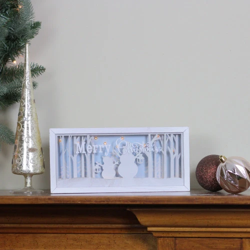12" Lighted Merry Christmas Snowmen Christmas Shadow Box Decoration 5 12" Lighted Merry Christmas Snowmen Christmas Shadow Box Decoration - Image 3