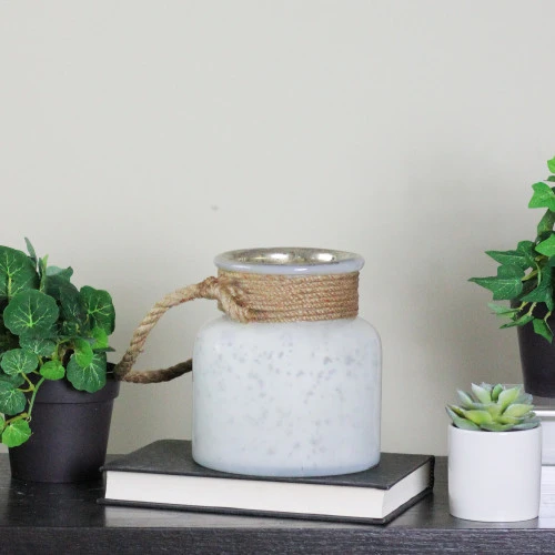 6.25" White And Brown Mercury Glass Hurricane Lantern With Rope - 31530782 5 6.25" White And Brown Mercury Glass Hurricane Lantern With Rope - 31530782 - Image 3