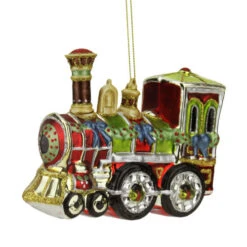 Northlight 5.5" Red And Green Train Glittered Glass Christmas Ornament