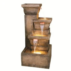 33" Lighted Rustic Weathered Outdoor Garden Water Fountain