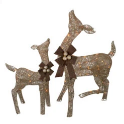 Set Of 2 Brown Lighted Standing Doe And Fawn With Jingle Bells Outdoor Christmas Decorations